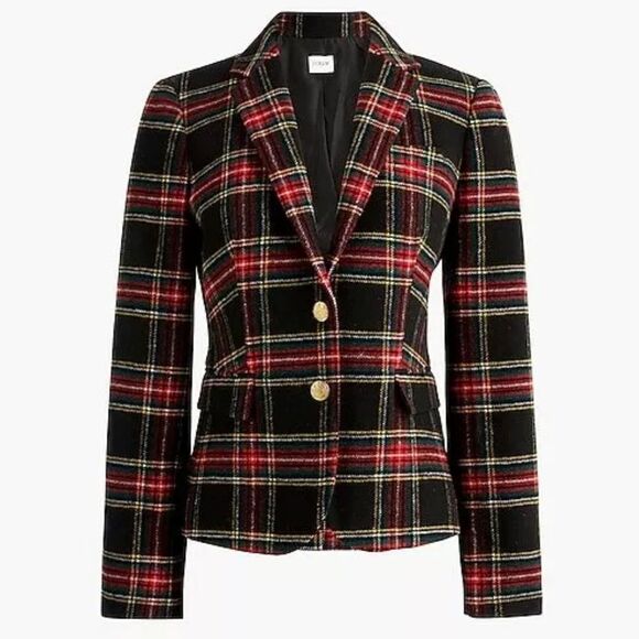 SOLD J. Crew Stewart Tartan Plaid Black Red Wool Blend Blazer Jacket - Picture 13 of 13